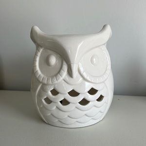 White Ceramic Owl Candle or Thing Holder